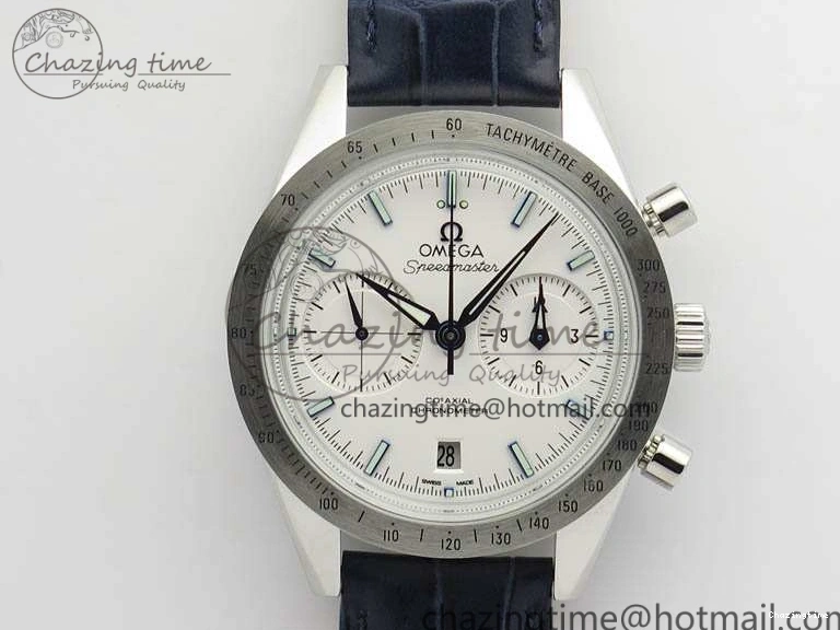 0126 AllSeason Speedmaster ’57 Co-Axial OMF 1:1 Best Edition White Dial Blue Markers A9300 (Free Leather Strap) 8132